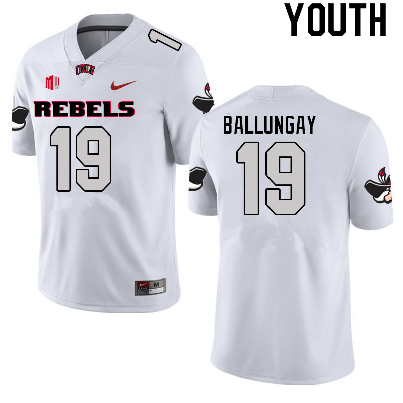 Youth #19 Kaleo Ballungay UNLV Rebels College Football Jerseys Sale-White - Click Image to Close
